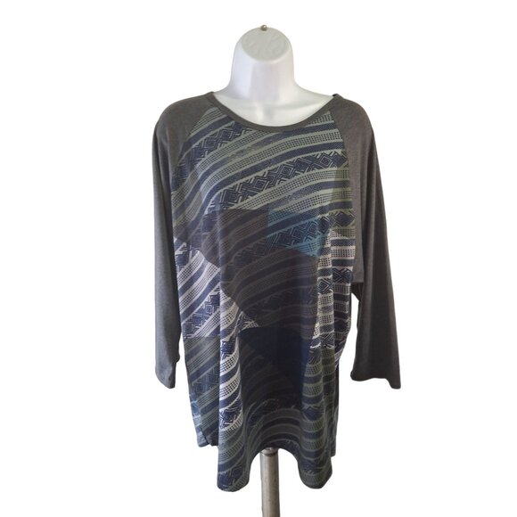 LuLaRoe Raglan Sleeve Aztec Print Tunic Top 3XL Women's Blue Gray - Picture 1 of 8